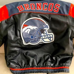 Never Worn Denver Broncos Leather Zipper Bomber Coat